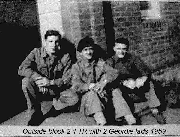 Malcolm Jennings with two geordie lads in 1 training regiment 1959